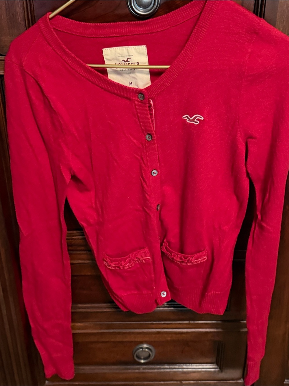 Hollister Bright Red Button-Up Knit Cardigan